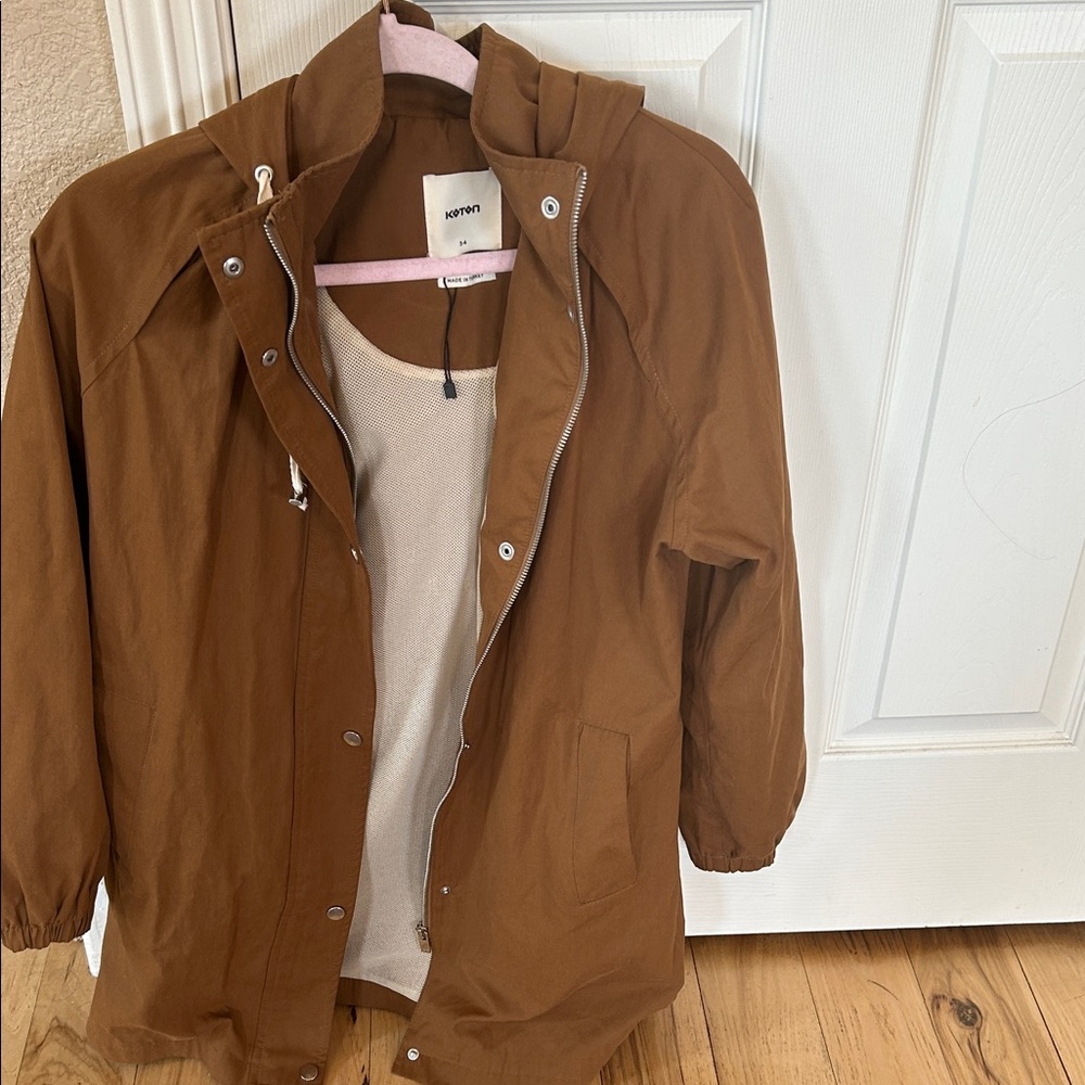 Koton Brown Hooded Anorak Trench Jacket Size 34 (Small)